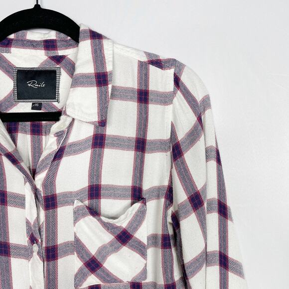 Rails Womens XSmall White Red Plaid Hunter Flannel Button Down Shirt Long Sleeve - Picture 3 of 8